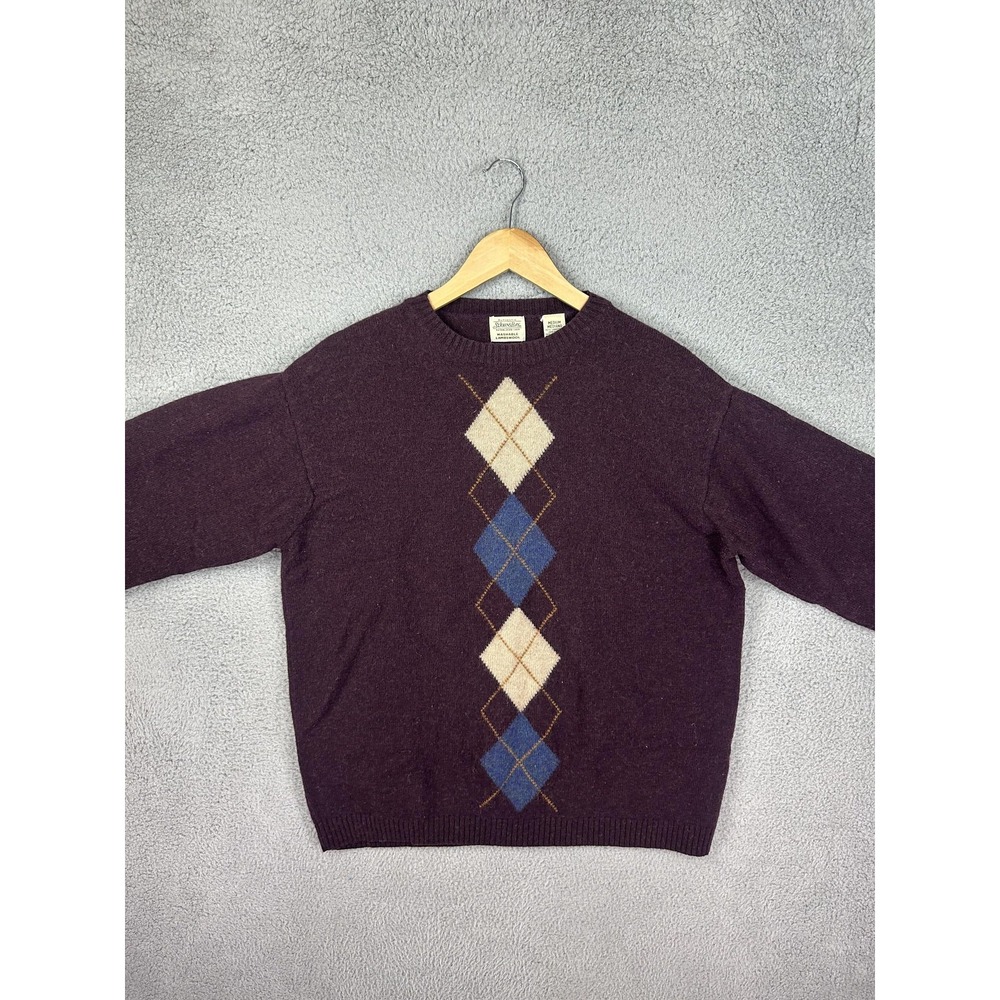 Vintage St Johns Bay Sweater Mens Medium Purple Lambswool Argyle Knit 90s Mens - Picture 2 of 8